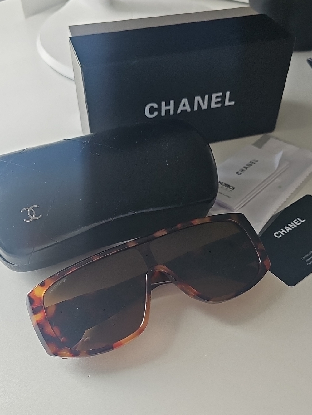 CHANEL Tortoiseshell Shield Sunglasses - Brown Lenses